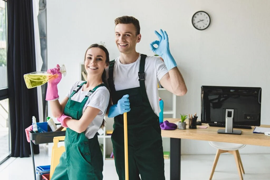 happy young cleaning