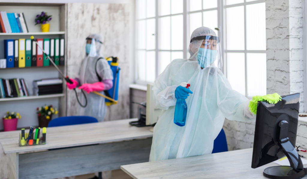 cleaning and sanitizing the office