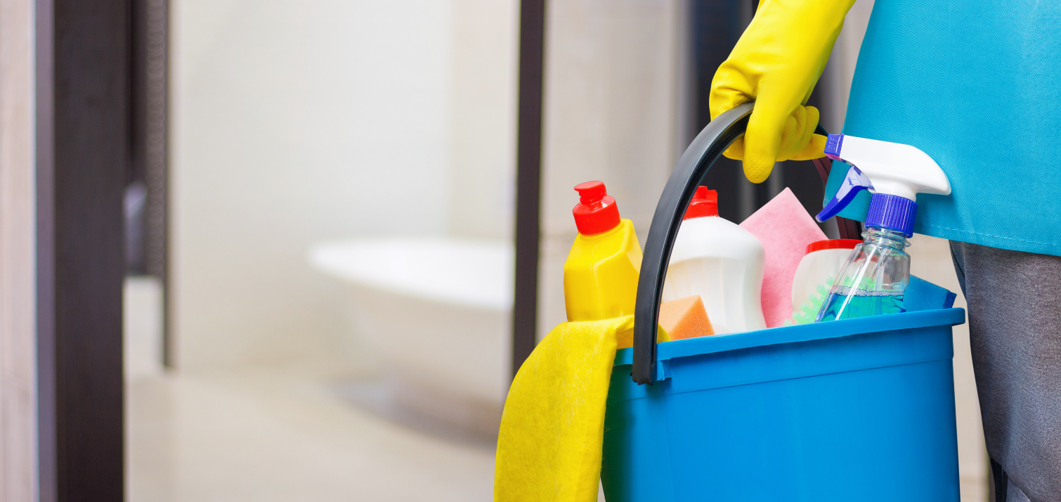 cleaning materials in a bucket