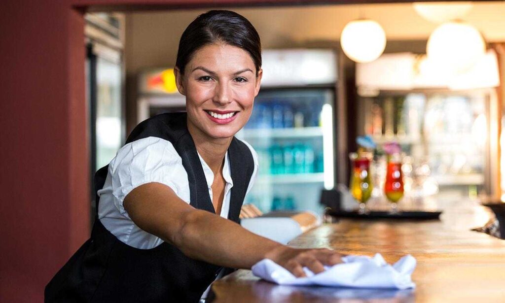 Interior of a restaurant, pertinent to restaurant cleaning cost considerations.