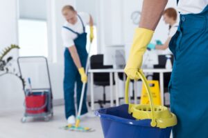 Professional commercial cleaners doing a janitorial service