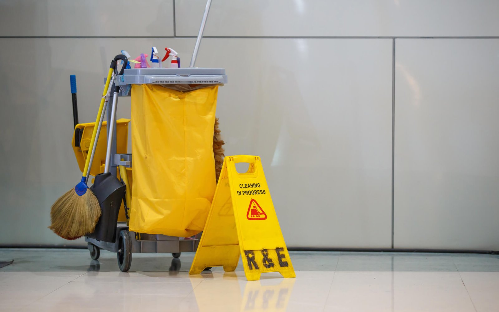 cleaning cart with cleaning materials