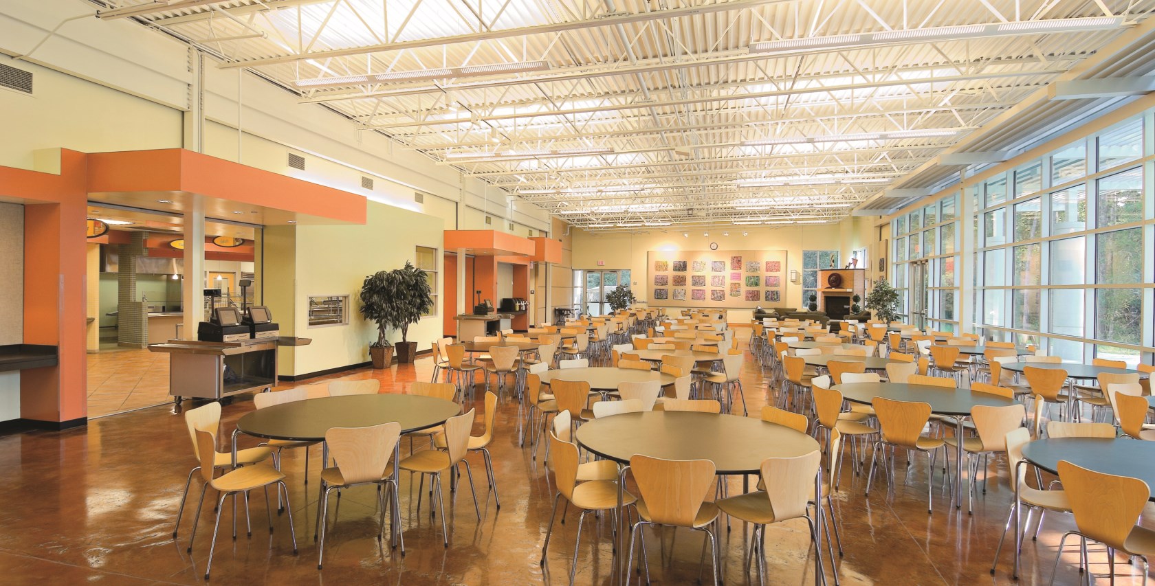 spacious and clean school cafeteria