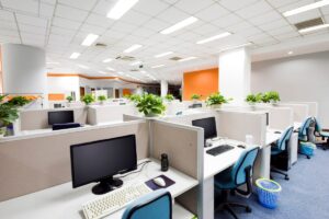 Janitorial services in office space, illustrating ROI.