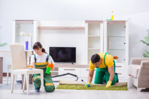 Cleaning professional contractors working at house