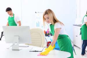 A group of professional cleaners doing home cleaning service, relevant to reasons for hiring a cleaning professional