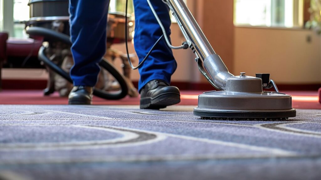 Professional carpet cleaning in an office setting, showcasing meticulous care for a clean and inviting workspace.