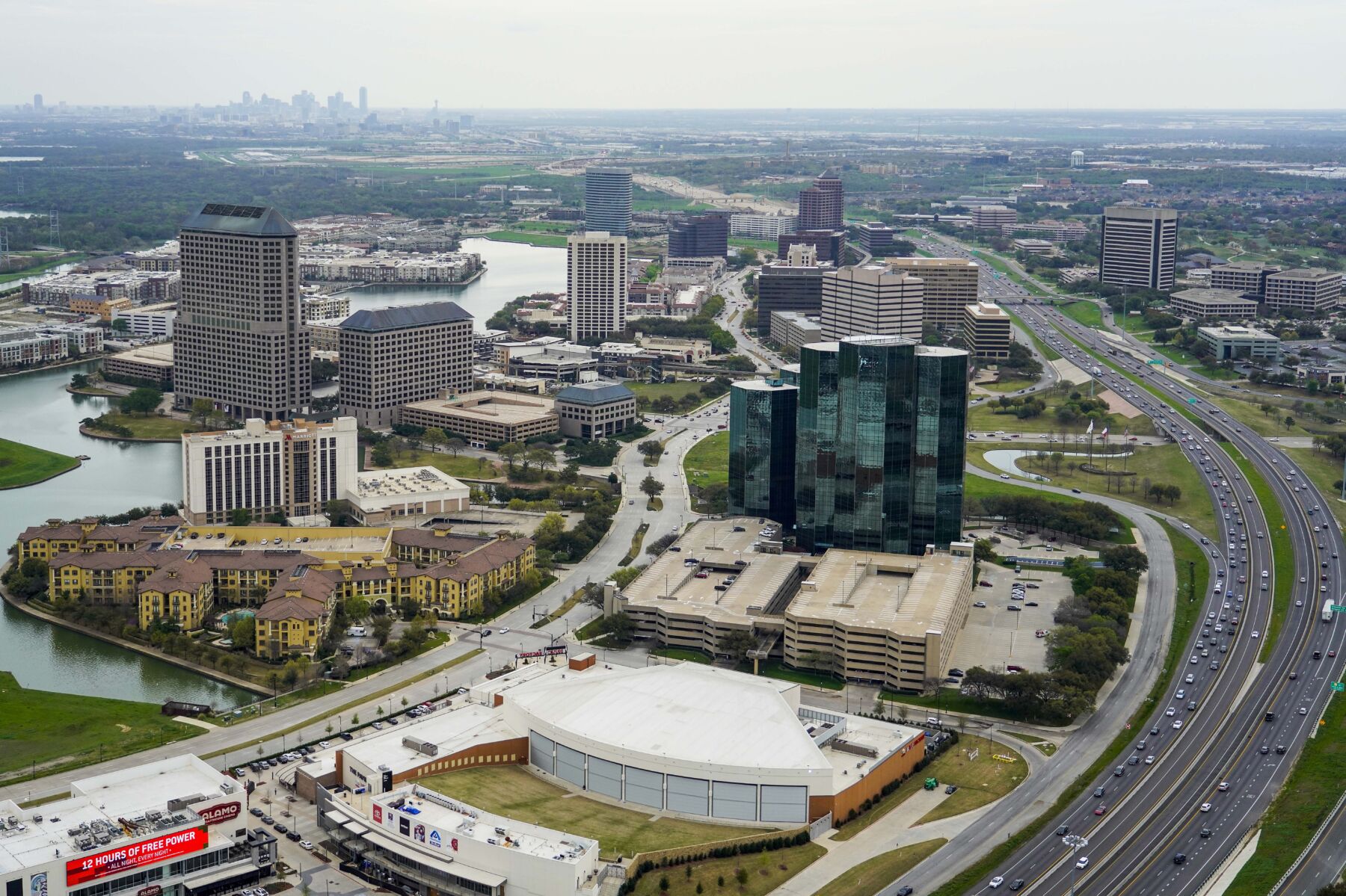 Aerial view of Las Colinas on Thursday, March 12, 2020, in Irving, TX. (Smiley N. Pool/The Dallas Morning News)