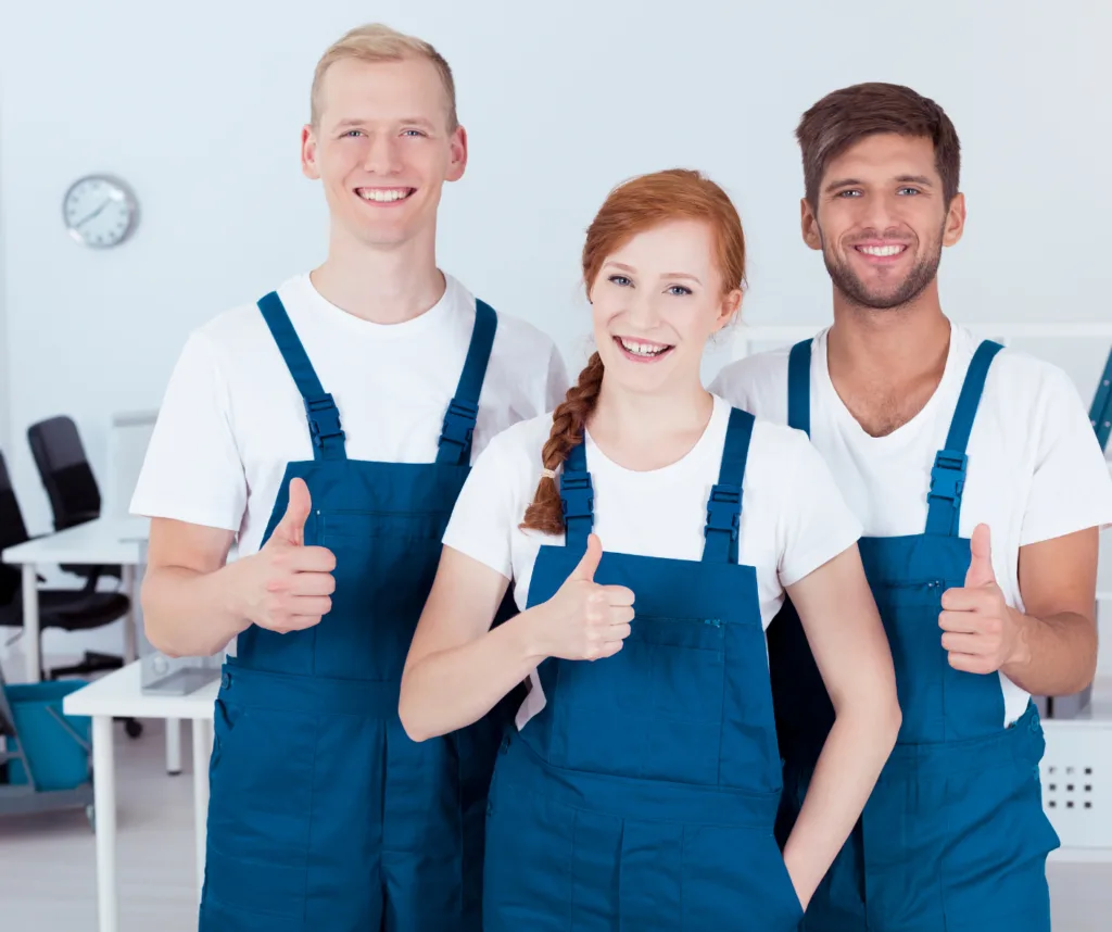 Three cleaning team crew satisfied