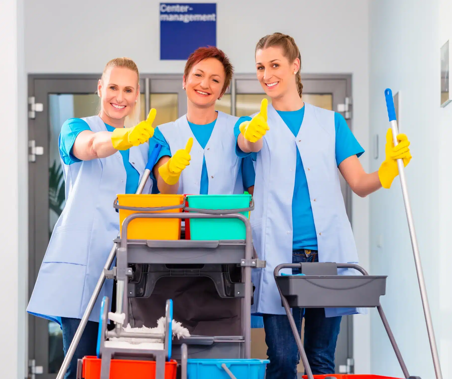 cleaning ladies' thumbs up