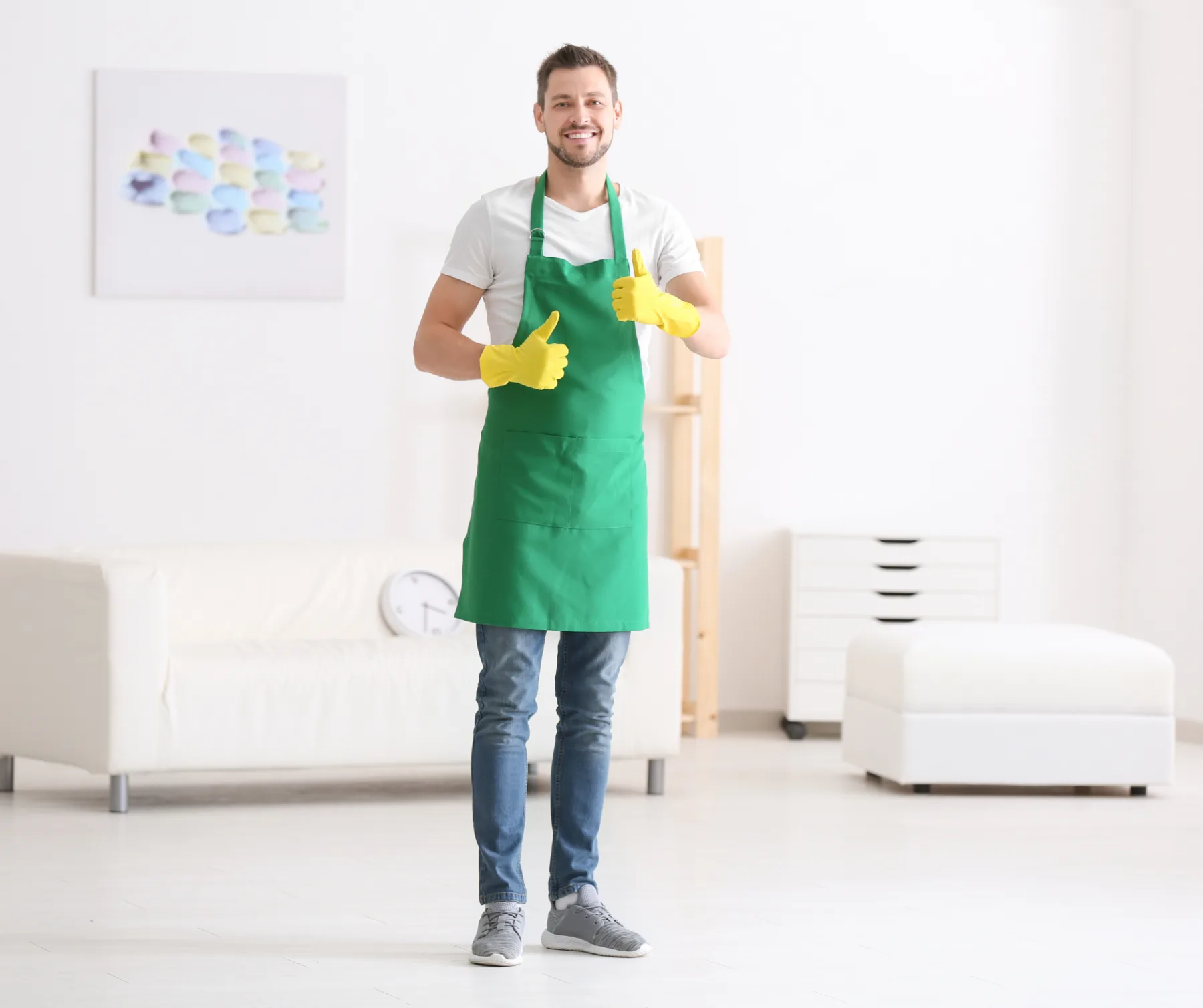 A man standing, showing satisfaction