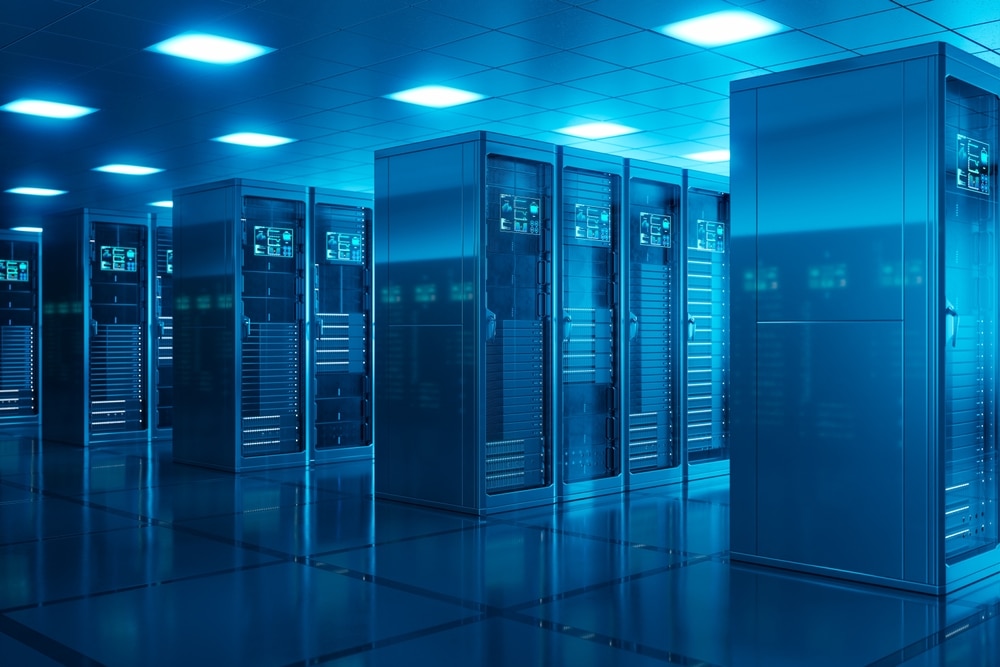 Countless modern server cabinets in a data center in Fort Worth in need of a janitorial company.