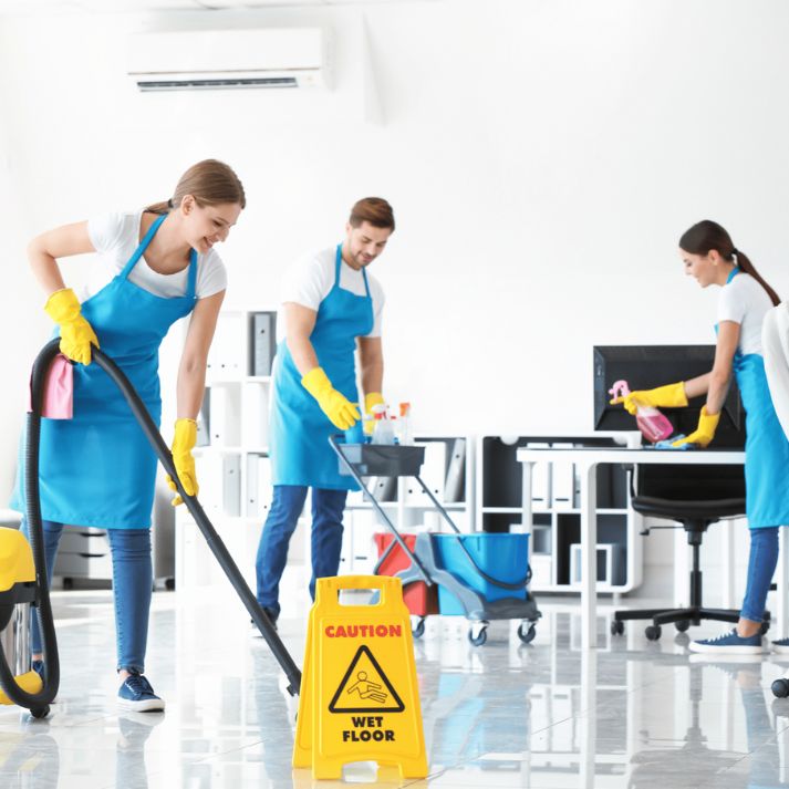 Cleaning crew servicing a commercial space