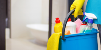 cleaning materials in a bucket