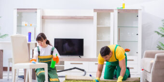 Cleaning professional contractors working at house